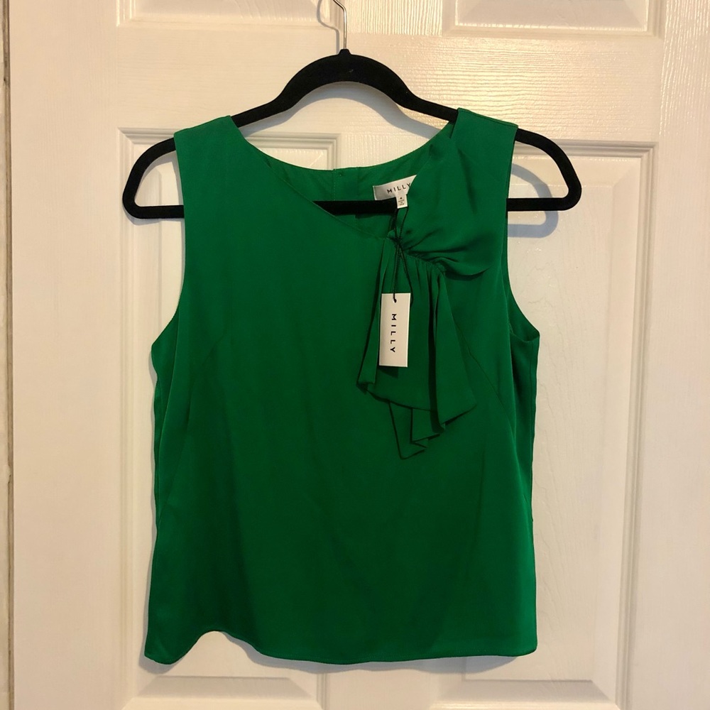 Milly Emerald Green Silk Origami Bow Sleeveless Top